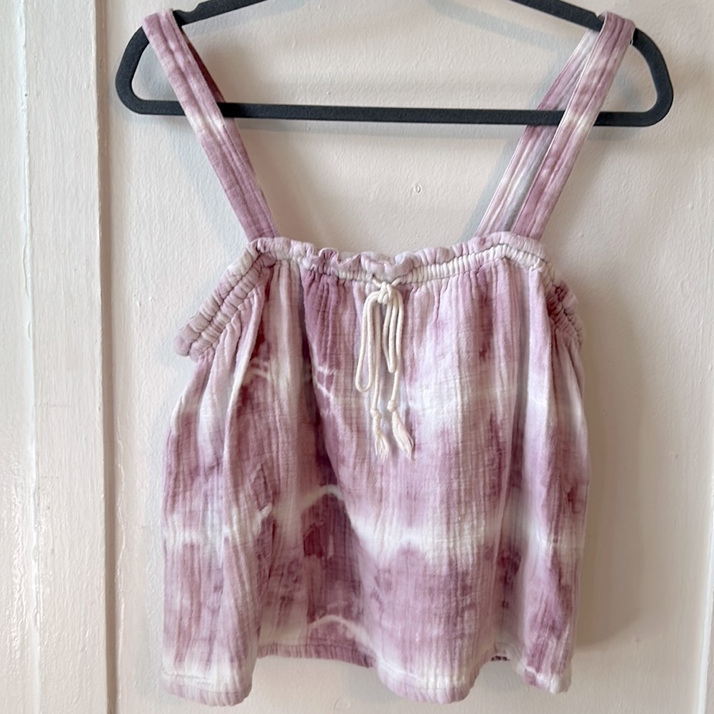 Madewell x Warm Purple and White Tie Dye Sweater Tank with Elastic Rope Tie M - Picture 2 of 8